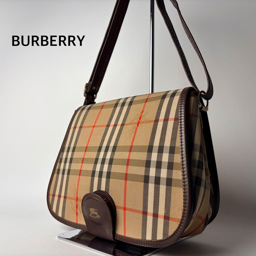 バーバリーズ ノバチェック ショルダーバッグ レザー 革 シャドウ