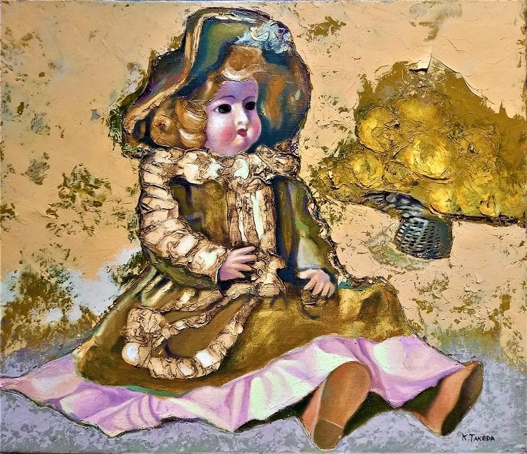 作者 K.TAKEDA 油絵 西洋人形 肉筆 F10号 額装
