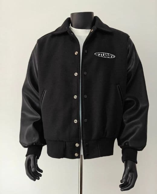STUSSY GLOBE VARSITY JACKET ブラック Lサイズ