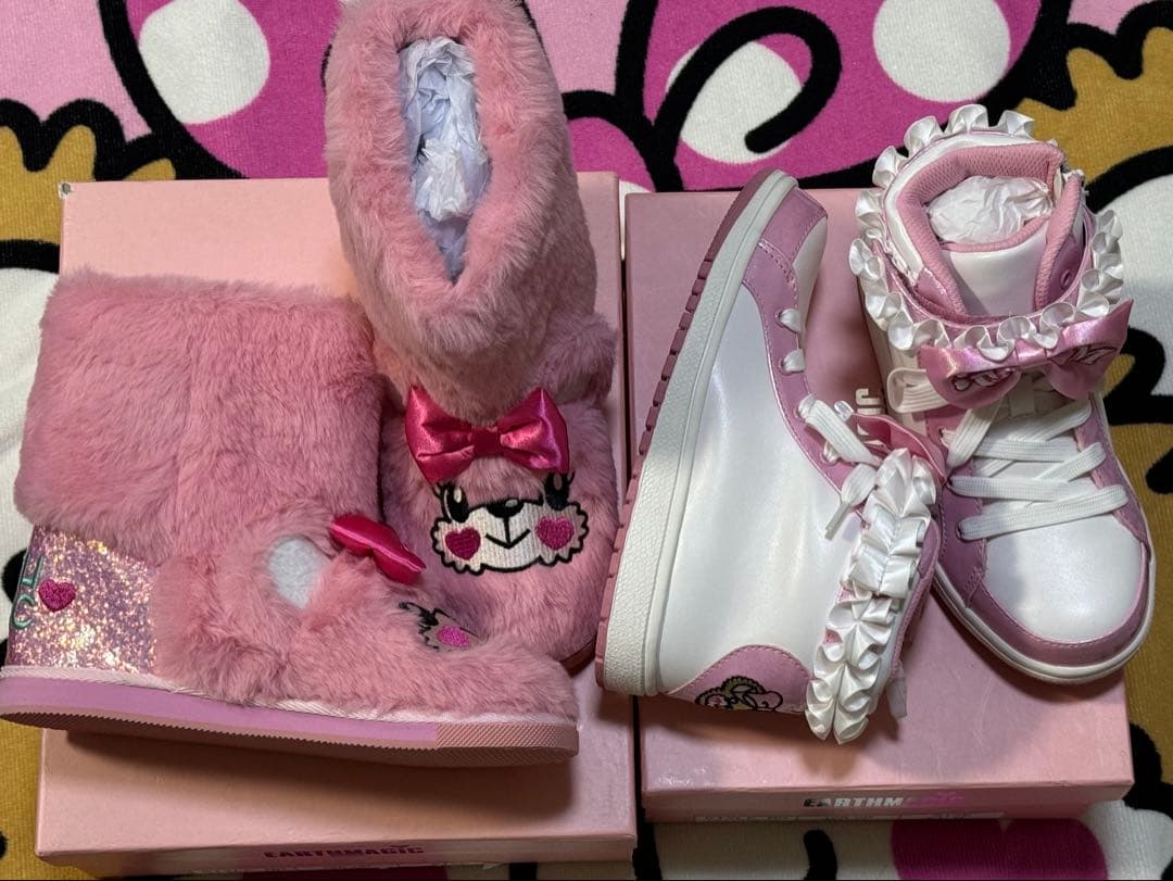 アースマジック 新品 ファーブーツ・ハイカットリボンスニーカー 21センチ