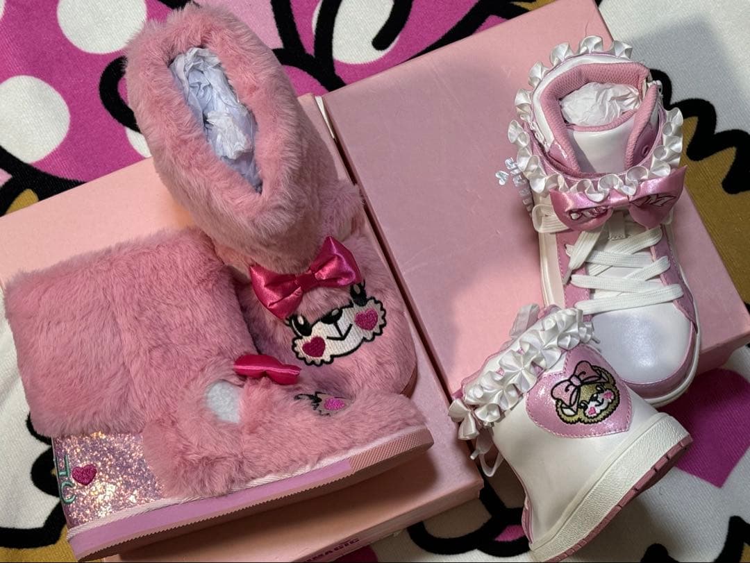 アースマジック 新品 ファーブーツ・ハイカットリボンスニーカー 21センチ