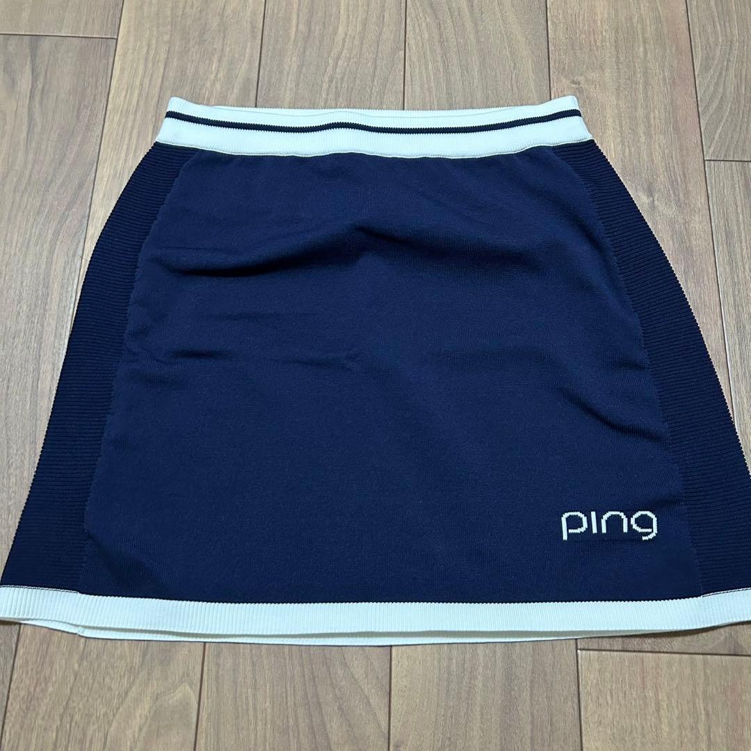 PINGニットノースリーブハイネックシャツ　スカート　上下セット　モックネック