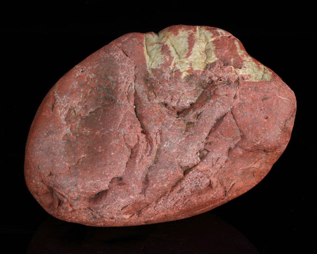 小矢部川石 赤石 1.9kg 台座付 鑑賞石 水石 自然石 景石 盆景 盆石