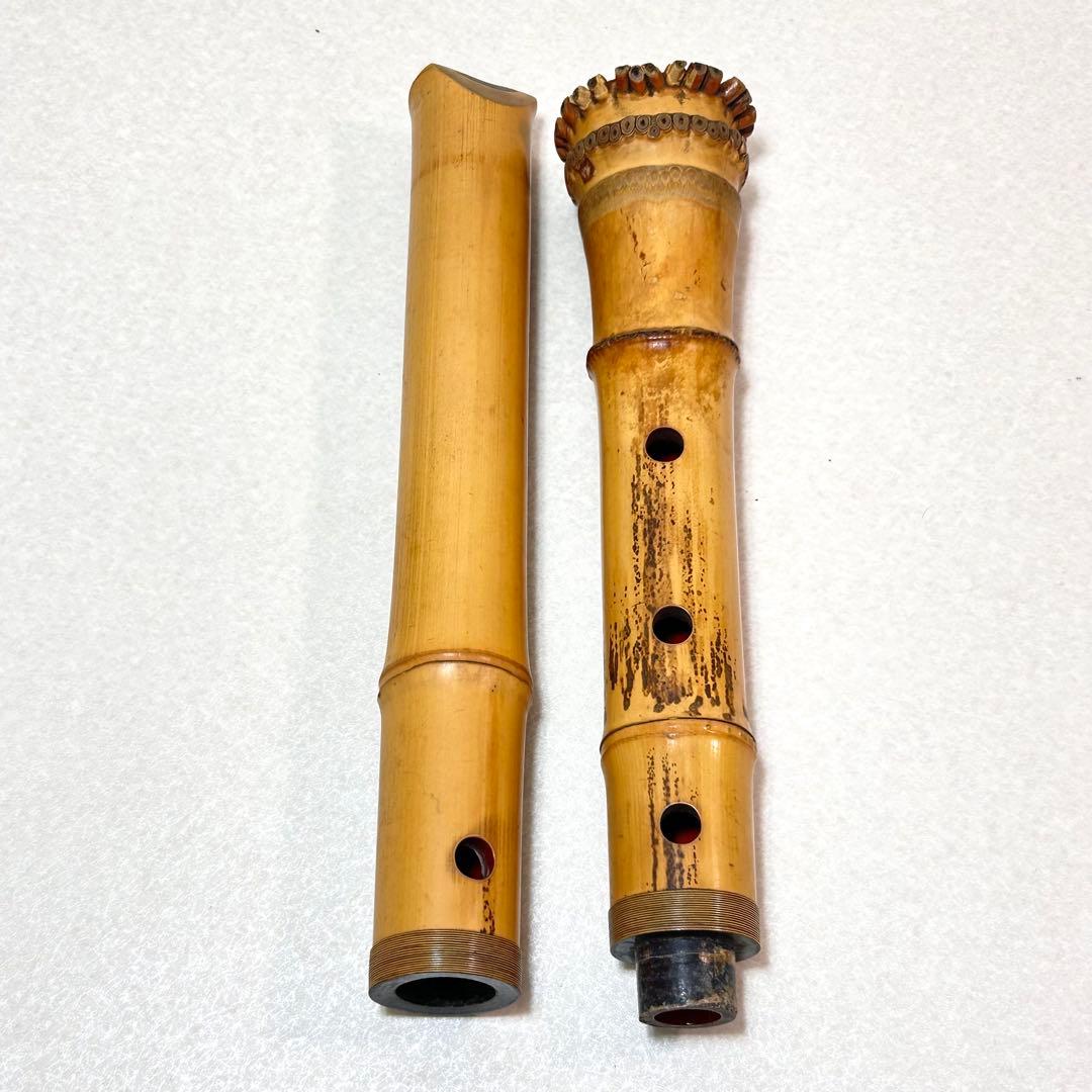 尺八　春山銘　一尺八寸　春山印　琴古流　中継　2継　管内部　地塗り　5孔