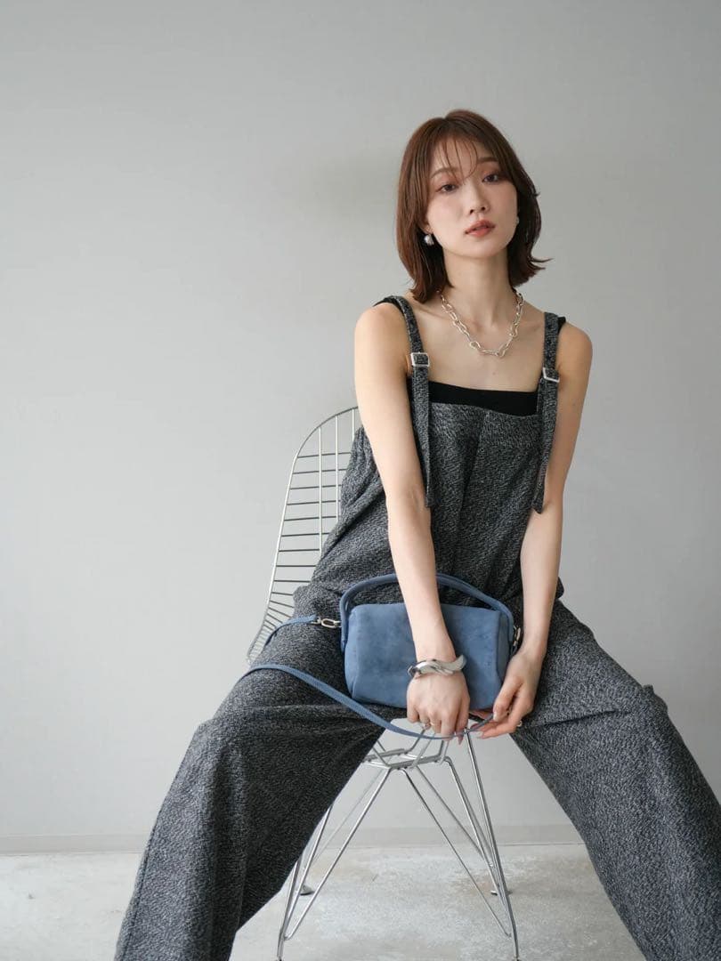 サロペット オーバーオール ツイードベアサロペット パンツ 黒 Lumier