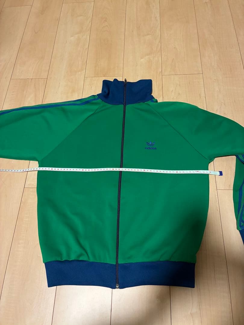 希少☆80s デサント製 アディダス 刺繍ロゴ トラックジャケット 緑X青
