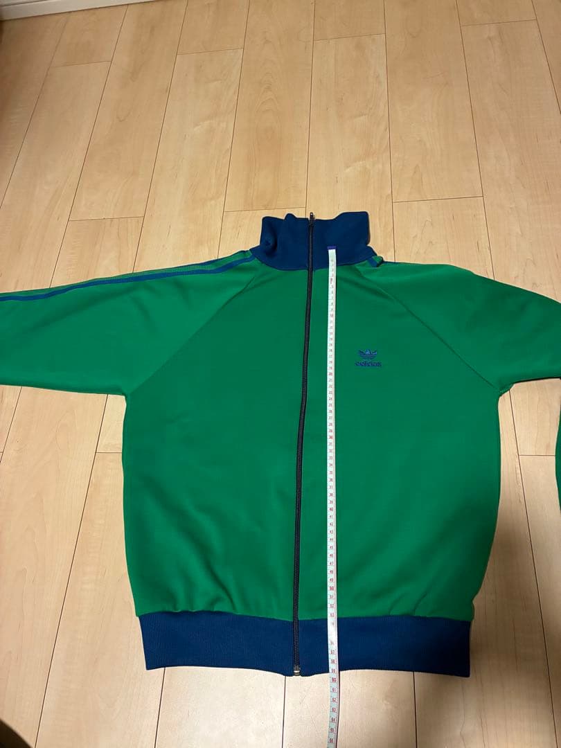 希少☆80s デサント製 アディダス 刺繍ロゴ トラックジャケット 緑X青