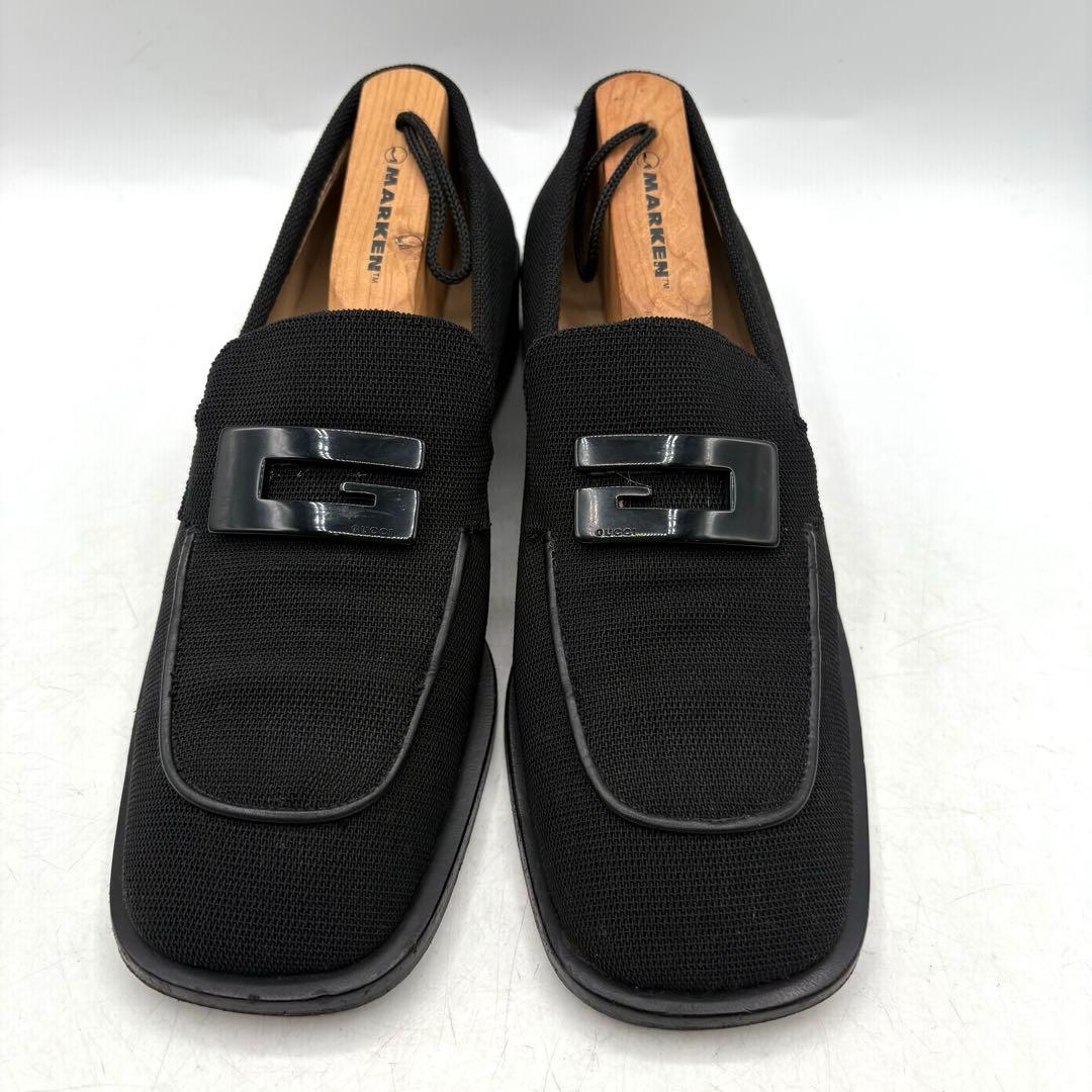 大人気✨ GUCCI ファブリック ヒール ローファー 【36C】 黒 Gロゴ