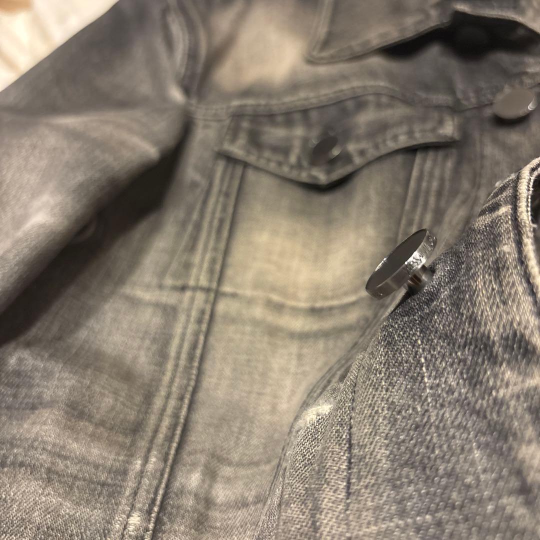 イヴサンローラン　リヴゴーシュ　ダメージ加工デニムジャケット　ブラック