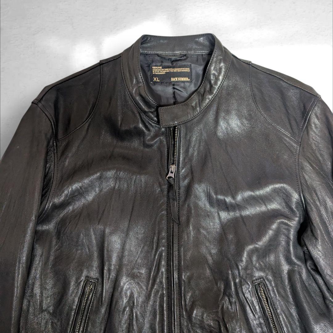 希少 XL バックナンバー ライダースジャケット シングル 山羊革 Wジップ 黒