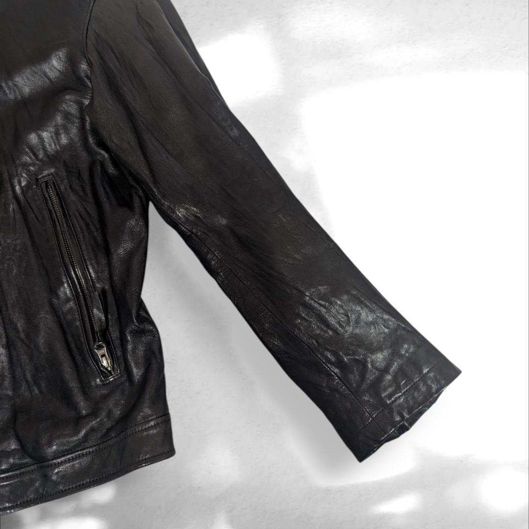 希少 XL バックナンバー ライダースジャケット シングル 山羊革 Wジップ 黒