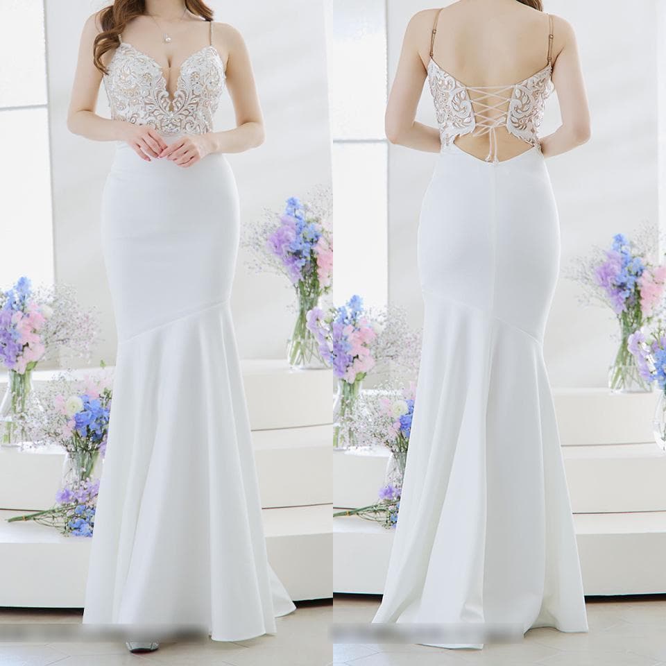 AngelR エンジェルアール アッパーフラワーレースビジュータイトロングドレス