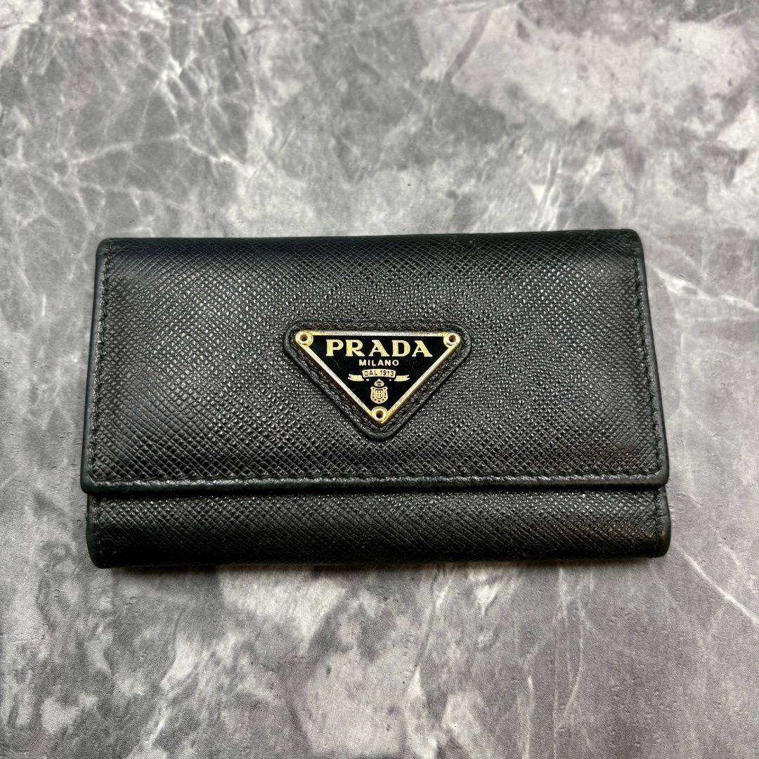 現行/極美品 PRADA 6連 キーケース サフィアーノ ブラック ゴールド