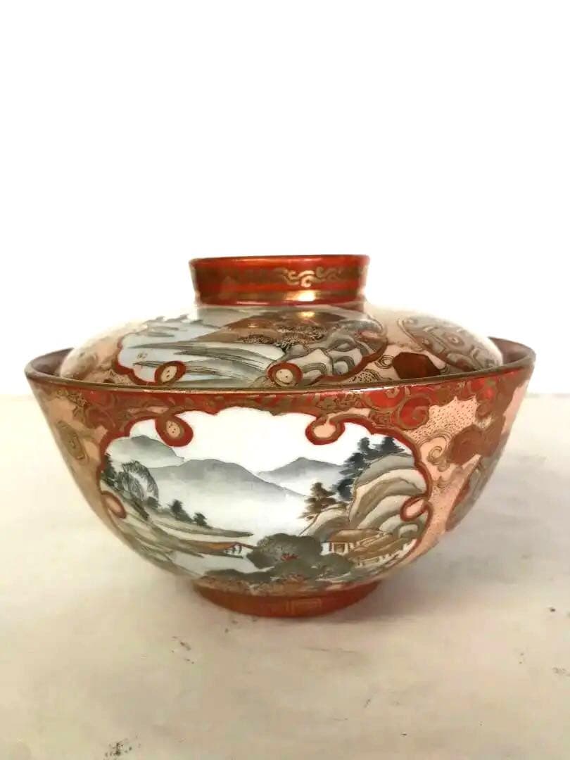 九谷焼:蓋付碗(五客揃).織田製