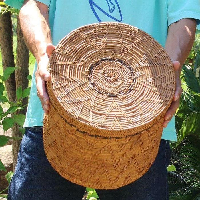 【アウトレット】バリ島 アタ アタ製品 ふた付き ラウンドBOX Φ30