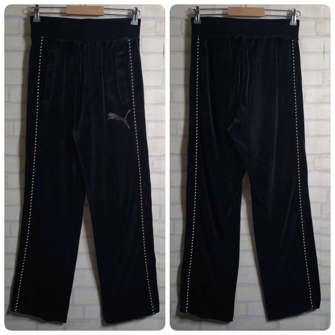 プーマ★PUMA ベロア 刺繍ロゴ リブライン セットアップ ジャージ 黒 M