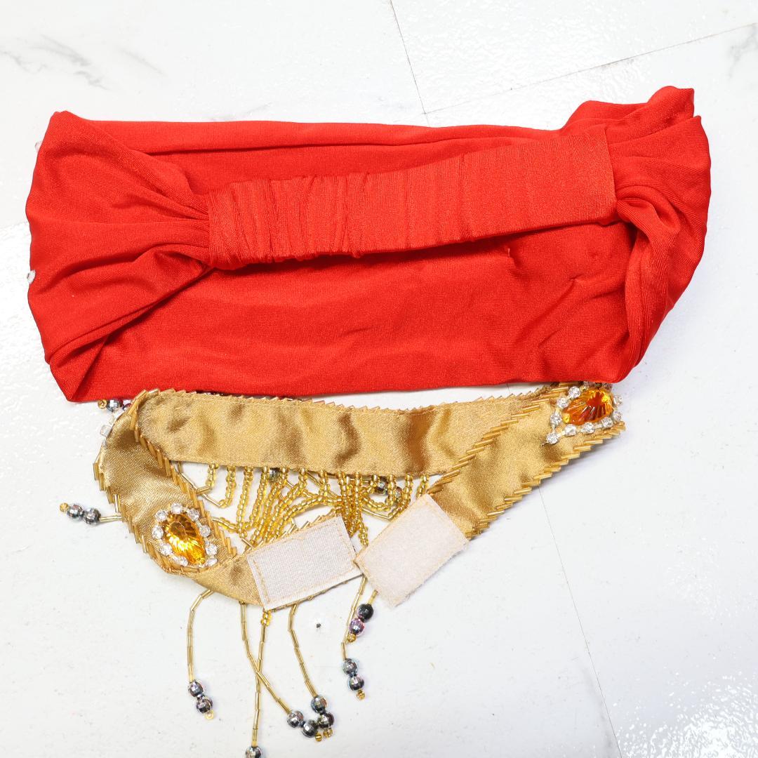 【ベリーダンス用 オリエンタル衣装】レッド×ゴールド ストーンラメ タイト 赤