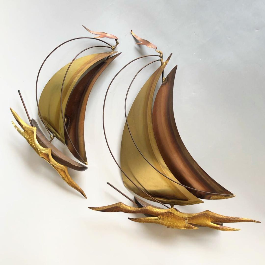 ＃3627【希少絶品】壁掛け ペア ウォールデコ セイルボート ヨット 60年代