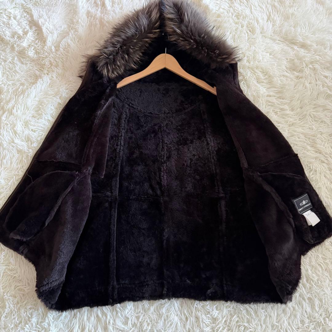 【極美品】グレースコンチネンタル　ムートンポンチョ　ラクーンファー　濃茶　S