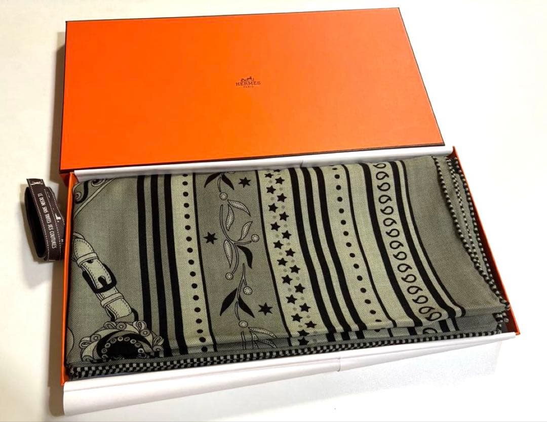 新品 エルメス HERMES カレジェアン カシミアシルク ストール バンダナ