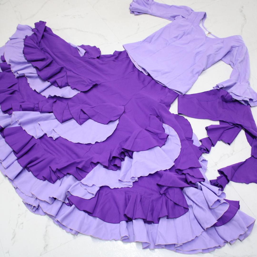 【フラメンコ衣装】パープル×豪華ボランテ 上下セット セットアップ ツーピース