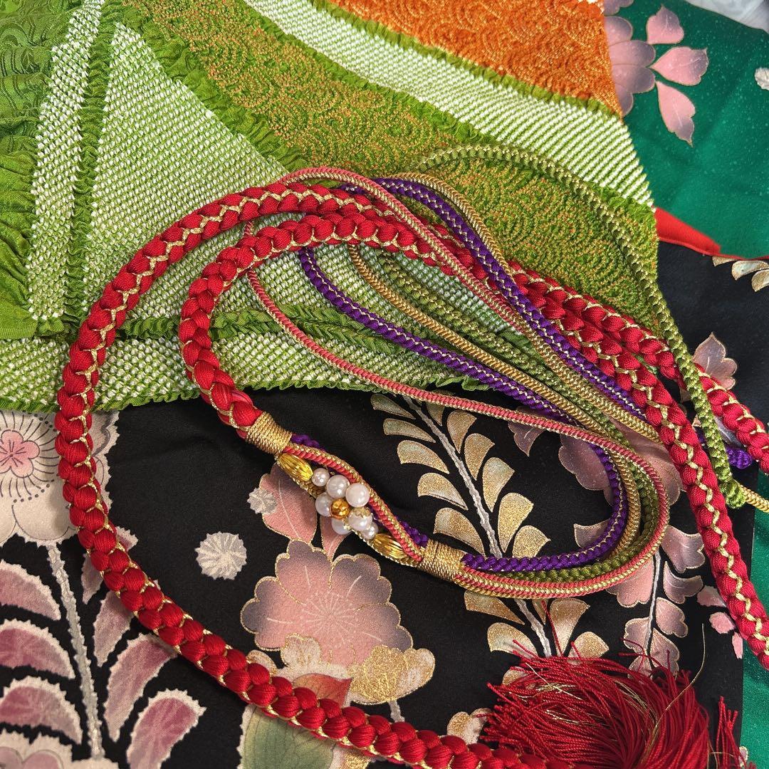 振袖　フルセット　辻が花　成人式　グリーン　ブラック　綸子　m5