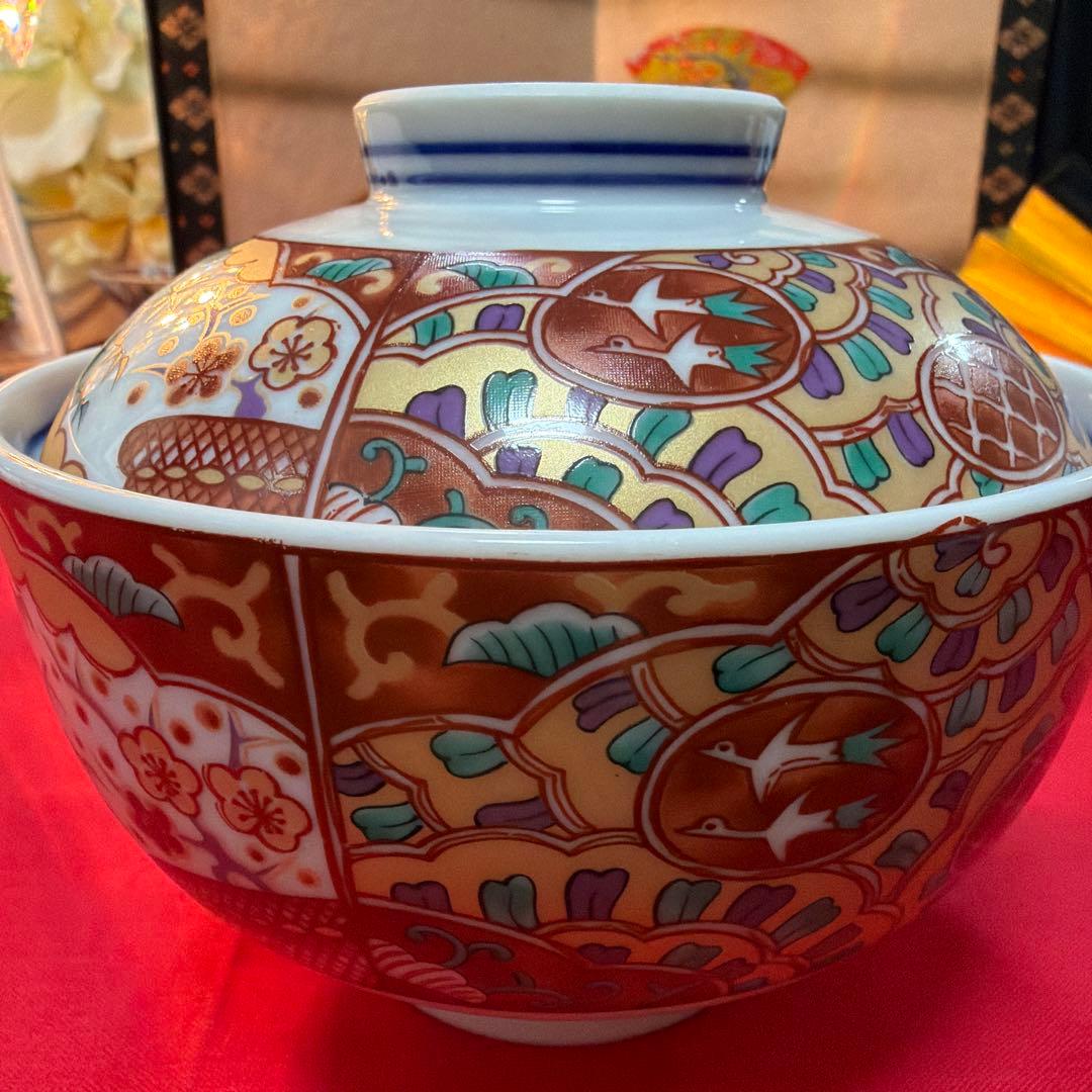 AZ たち吉金彩赤絵角皿　香泉作ミニ3段　 赤絵揃い　No.4-28