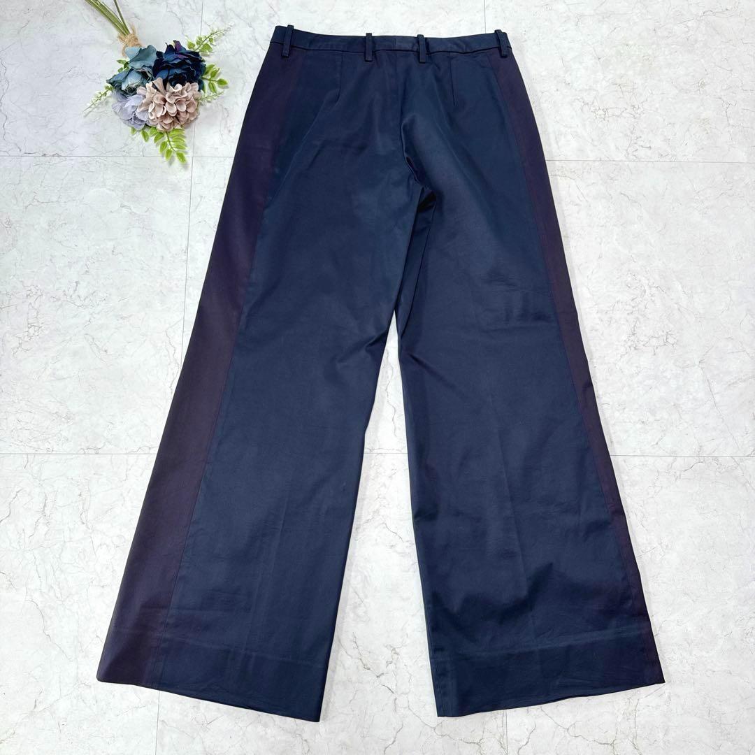 CELINE サイドライン　ワイドストレートパンツ　バイカラー　ネイビー　38