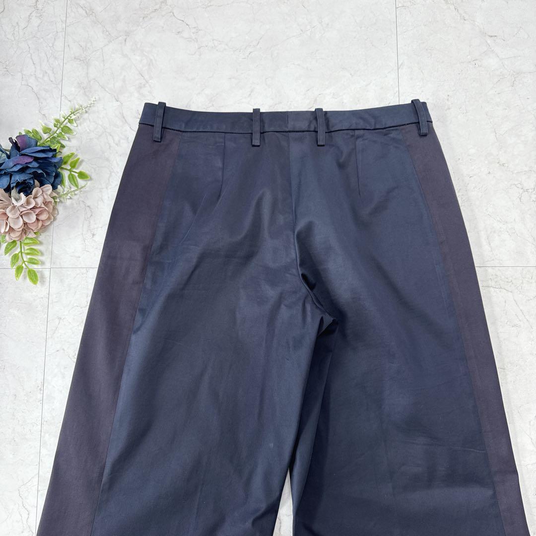 CELINE サイドライン　ワイドストレートパンツ　バイカラー　ネイビー　38