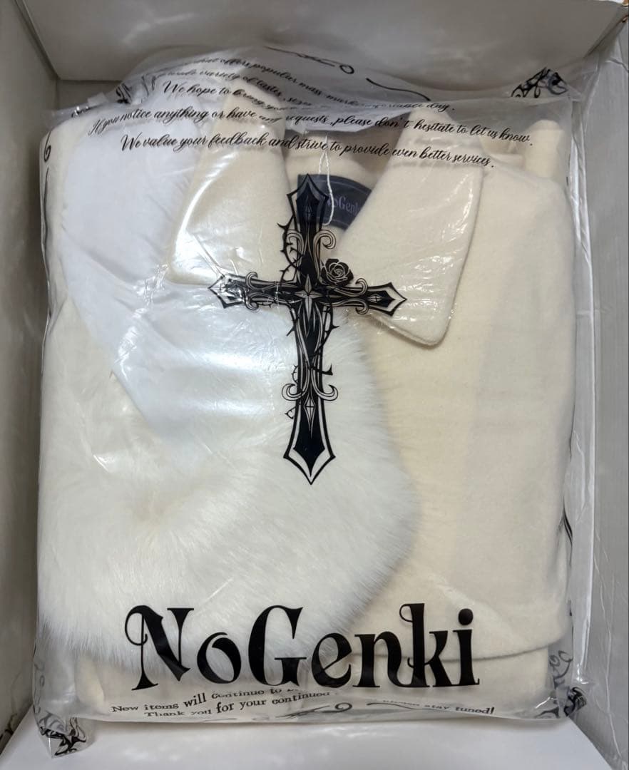 NoGenki ケープファーフレアコート ホワイト