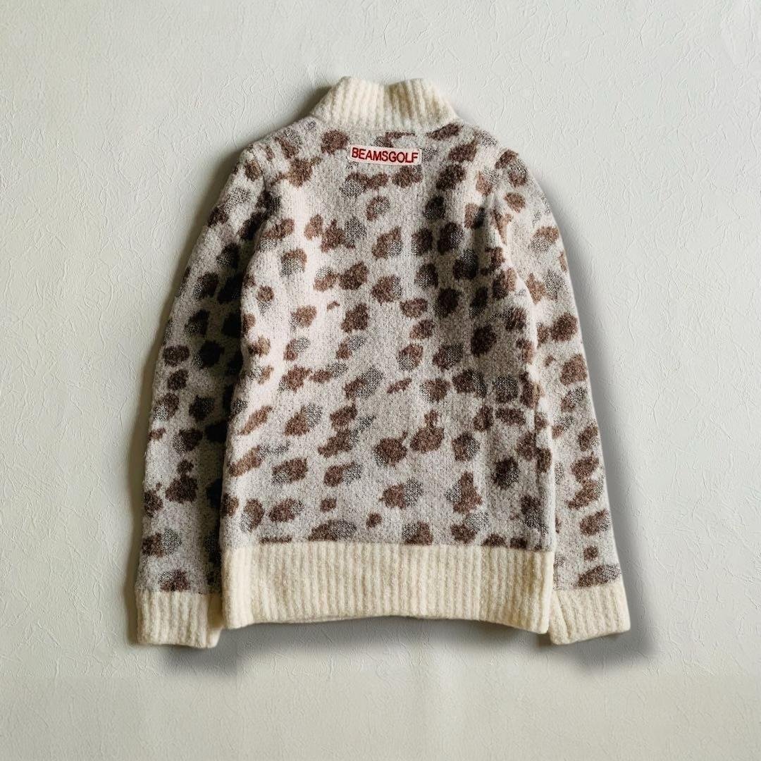 美品 BEAMS GOLF ジャガードニットブルゾン ホワイト S 定価2.7万