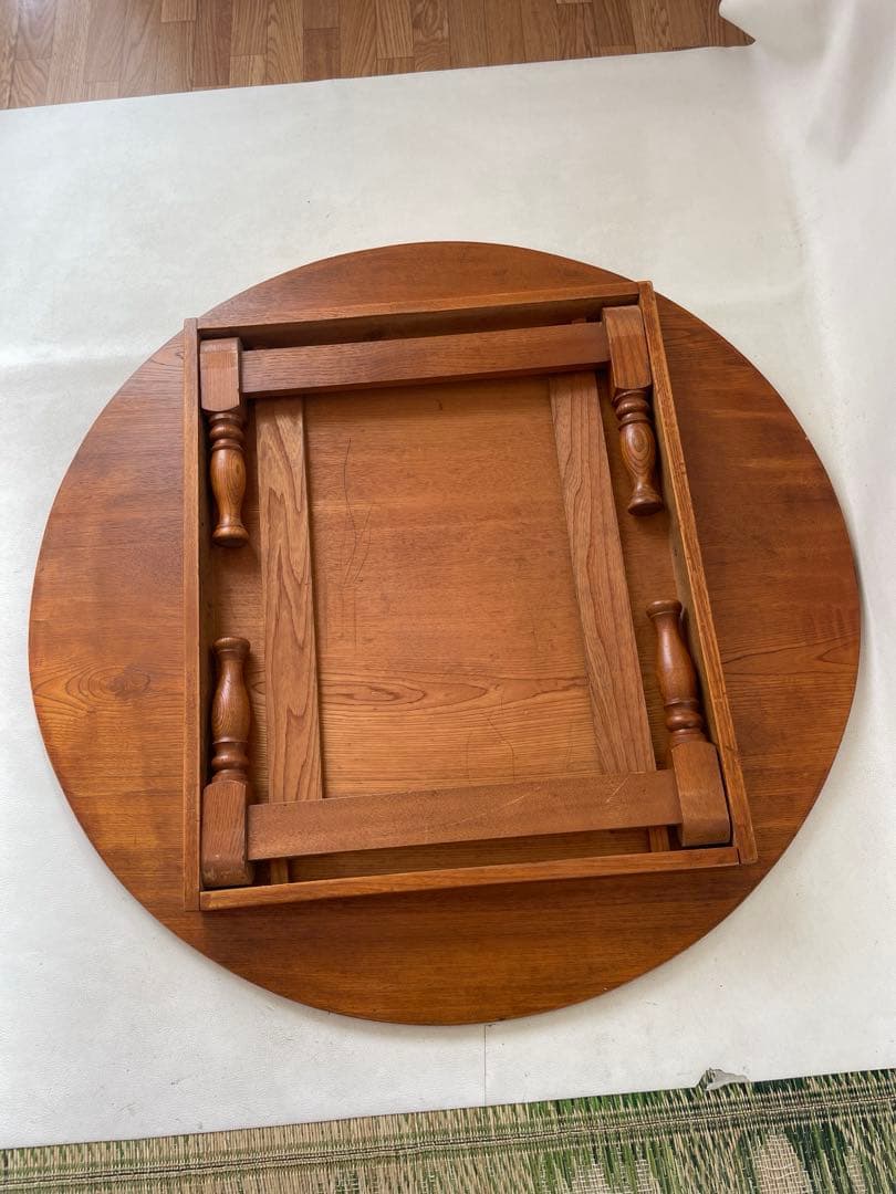 昭和の食卓 木彫 鯛の彫刻 めでタイ 天然木 ちゃぶ台 丸テーブル 円卓 90㎝