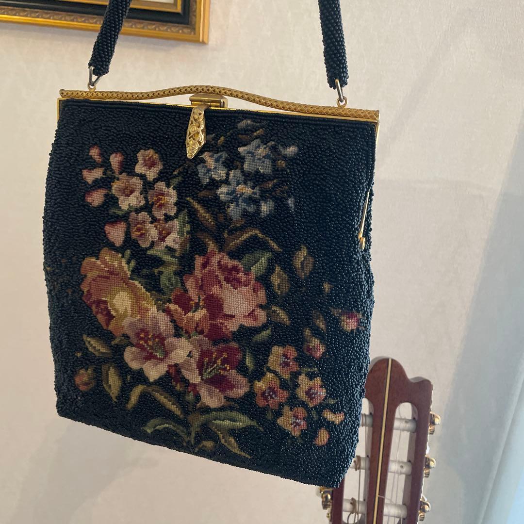 手刺繍 ビーズバッグ ゴブラン織り 和装 パーティーバッグ プチポアン