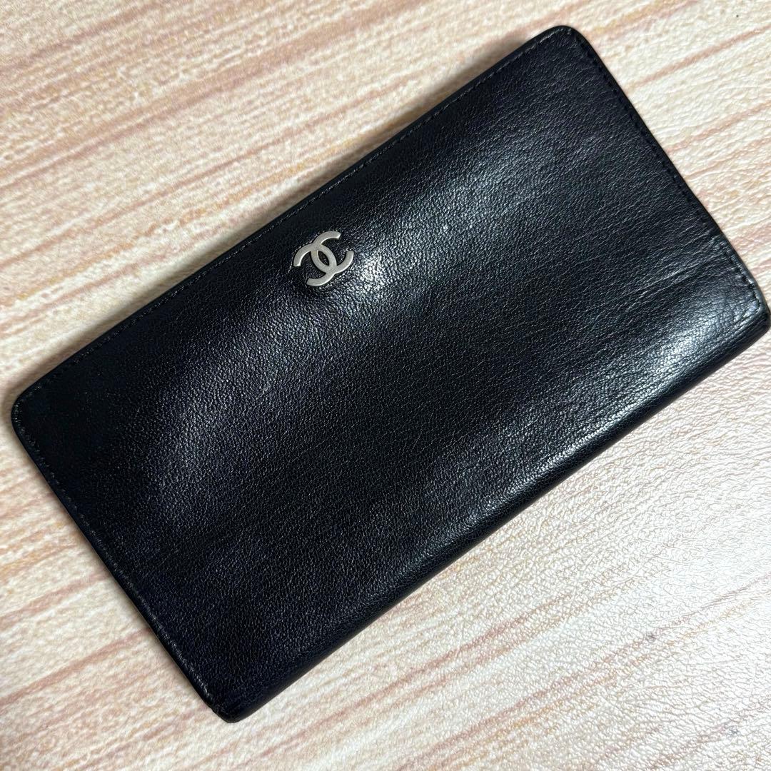 CHANEL ブラック レザー 長財布 ココマーク ジャンク
