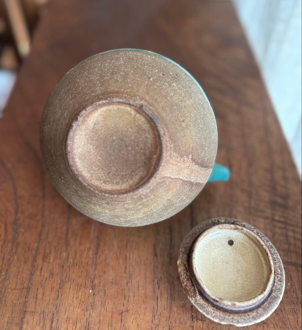 伊賀　丸柱　青　緑釉　薬土瓶　急須　民藝　古道具　希少　骨董