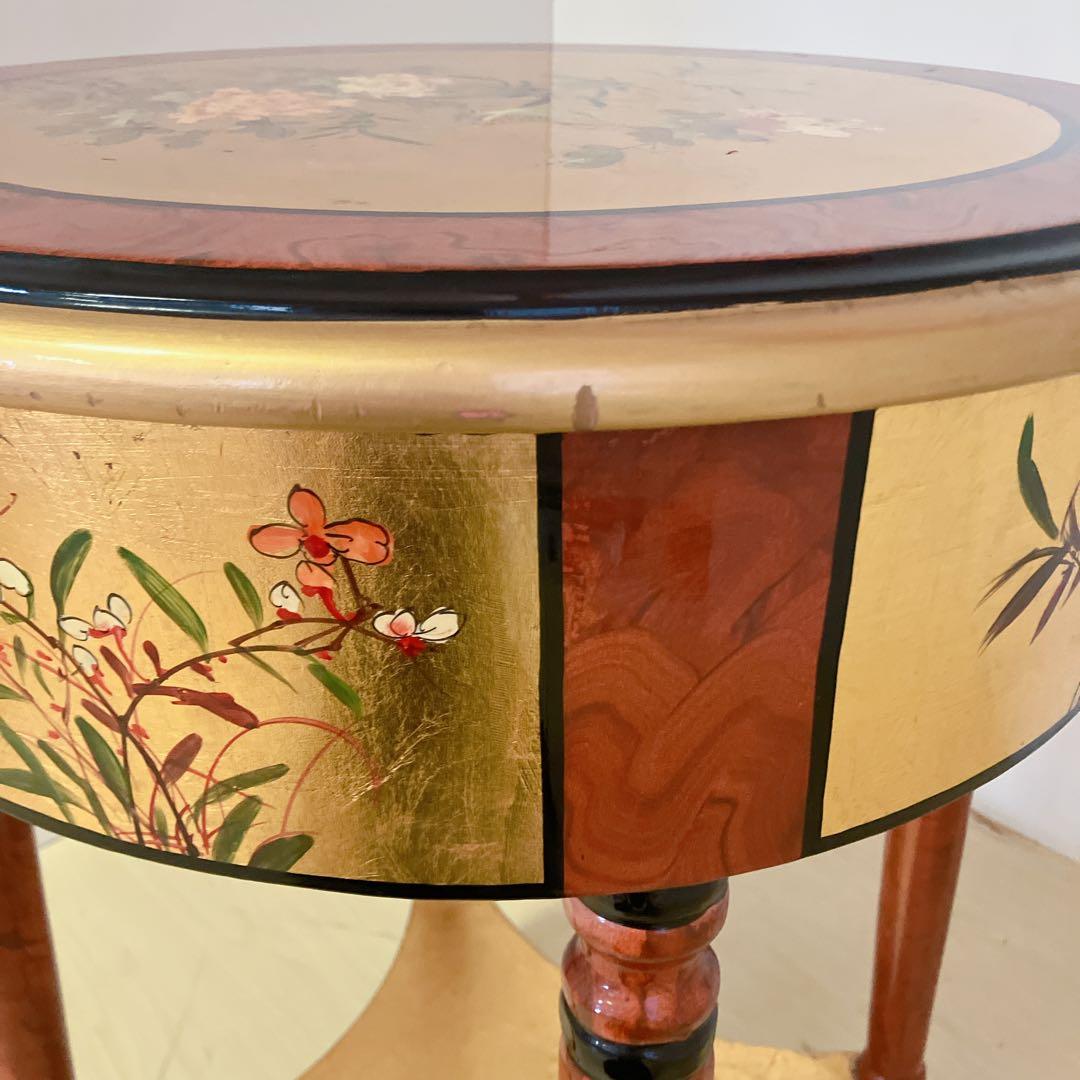 アンティーク調　ラウンドテーブル　サイドテーブル　李朝　和柄　丸テーブル