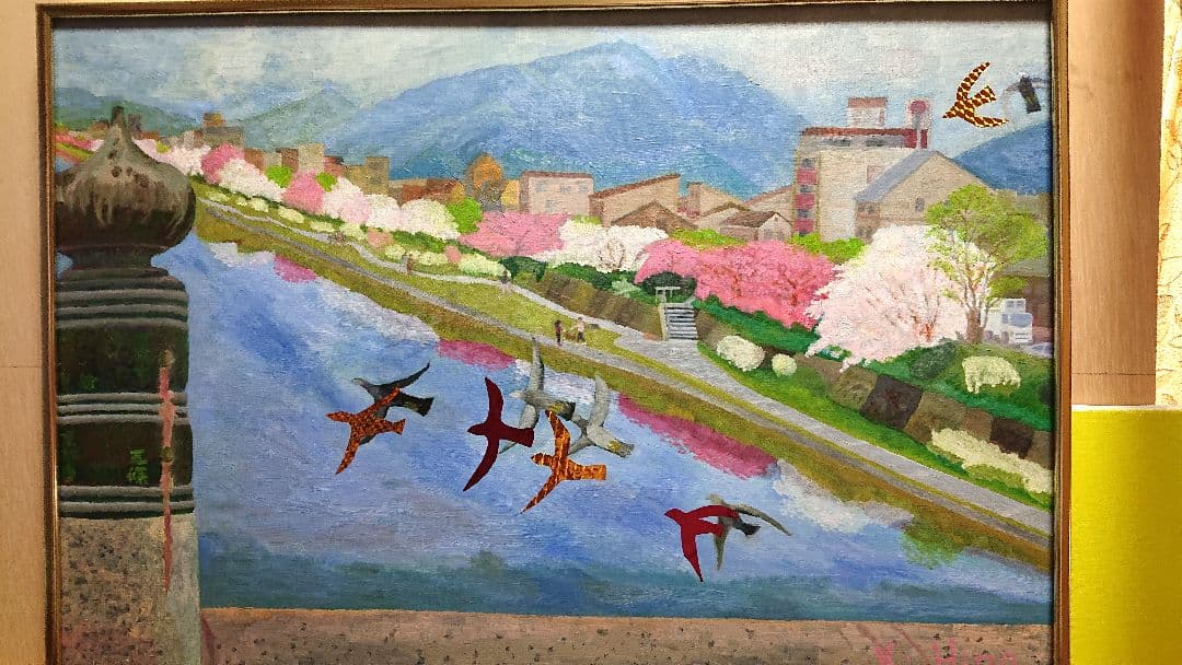 桜の鴨川 ・M20号・油絵 735x508x37mm Ki.Hino作