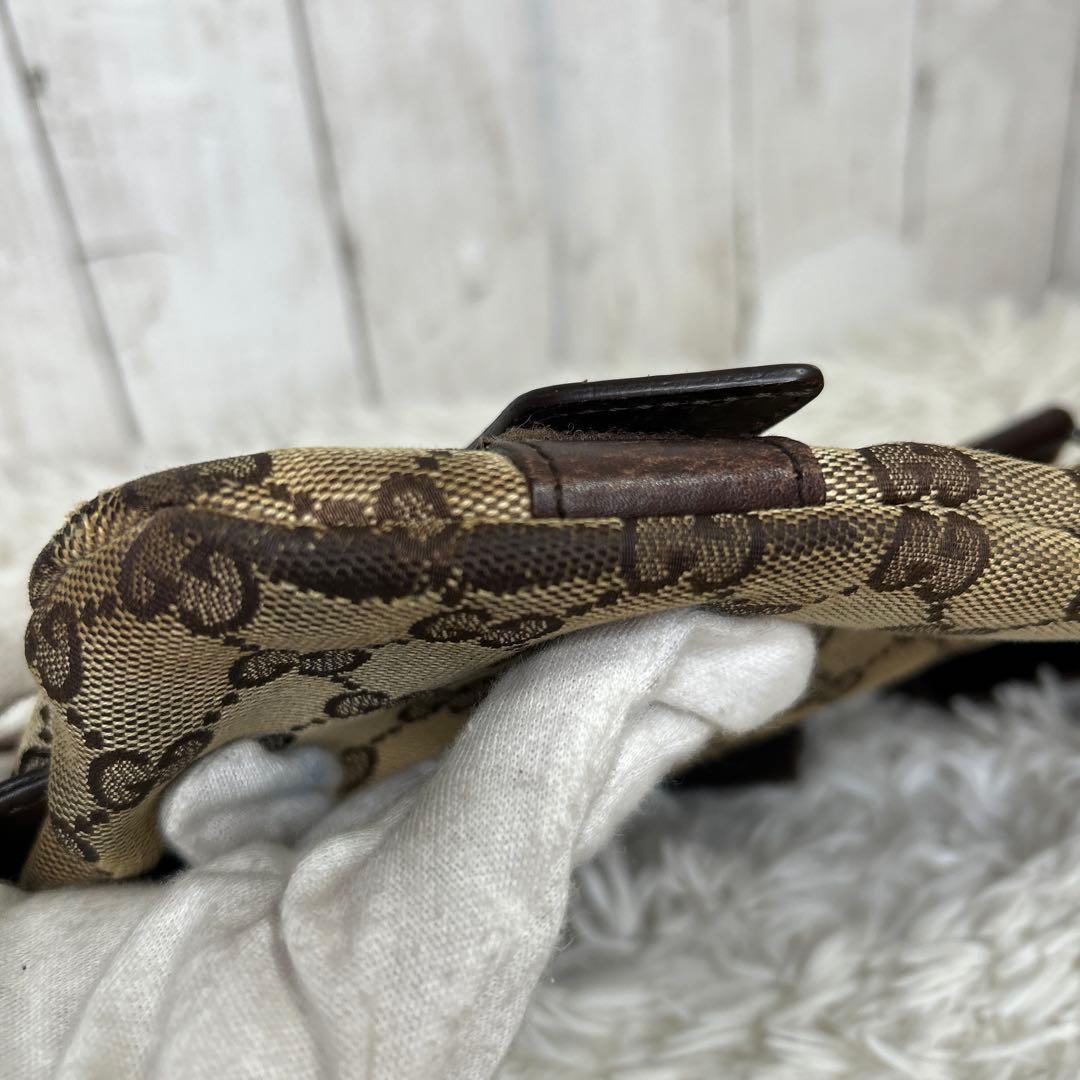 GUCCI ウエストバッグ　GGキャンバス　ウエストポーチ　ブラウン　レザー
