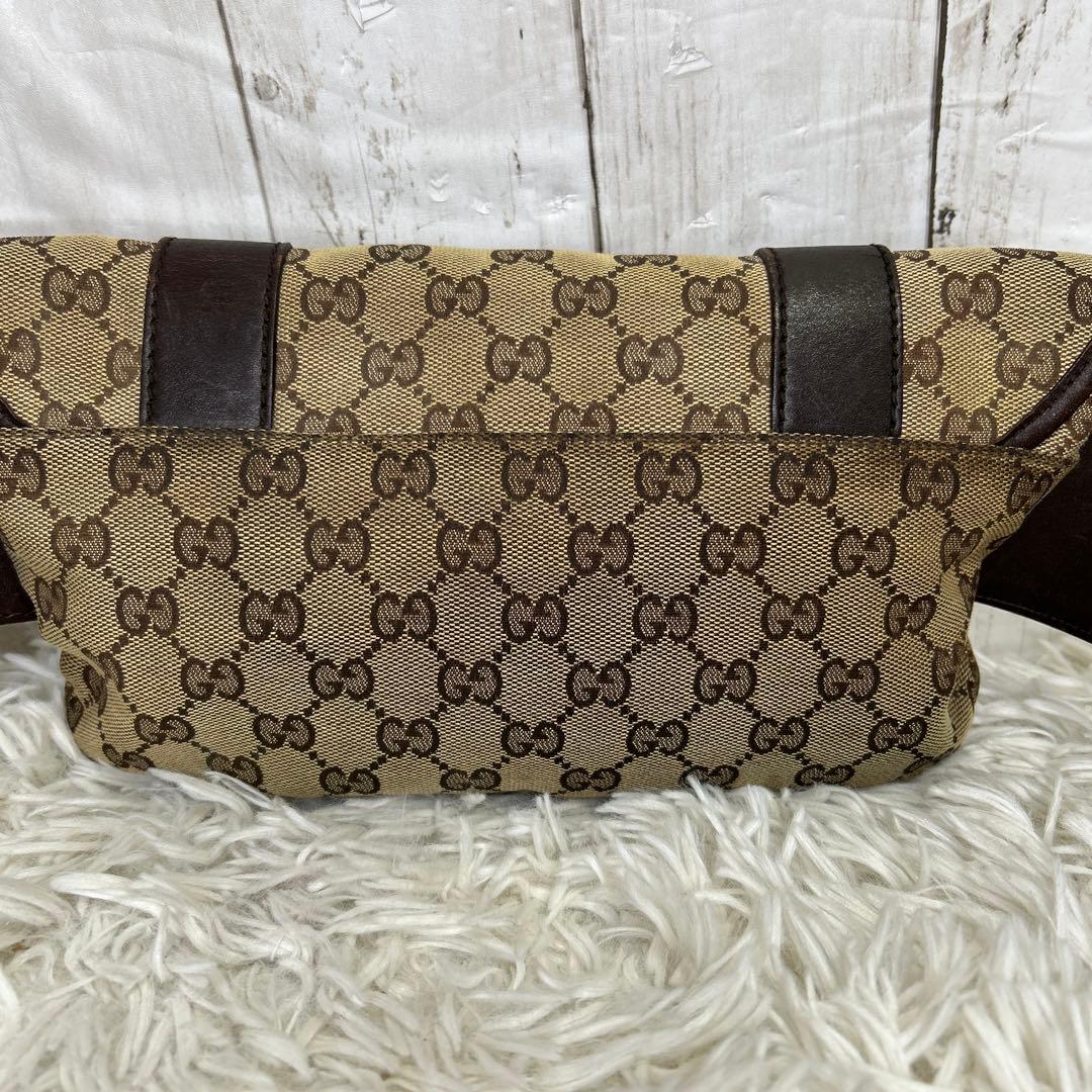 GUCCI ウエストバッグ　GGキャンバス　ウエストポーチ　ブラウン　レザー