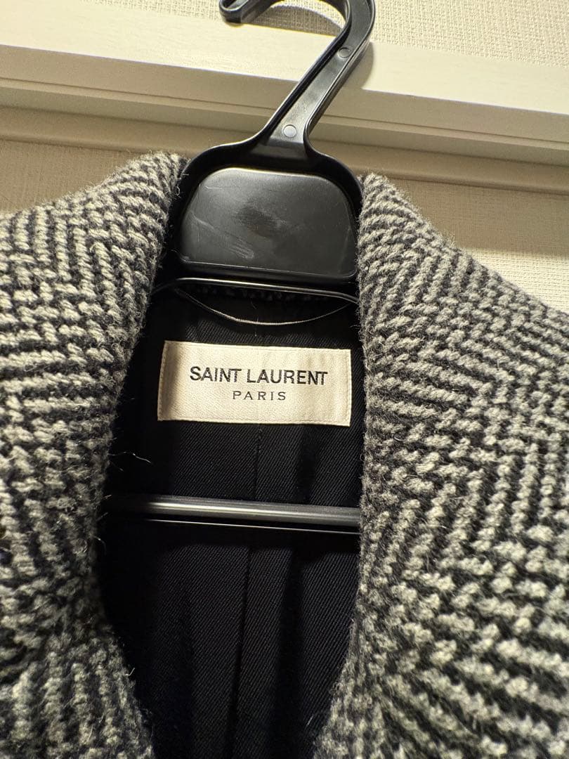 SAINT LAURENT グレー ヘリンボーン チェスターコートサイズ44