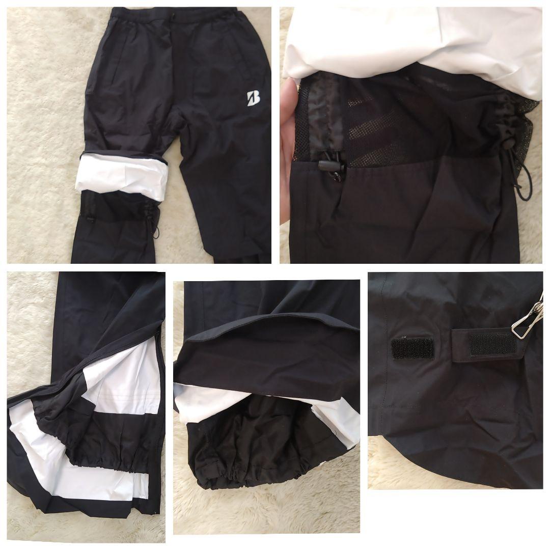 新品 ブリヂストンゴルフ 水神レイン上下セット ゴルフウェア 白×黒 メンズL