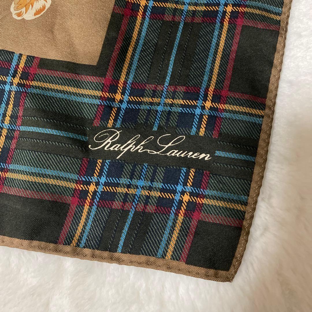 希少 ラルフローレン 大判 シルク スカーフ 花柄 チェック ヴィンテージ