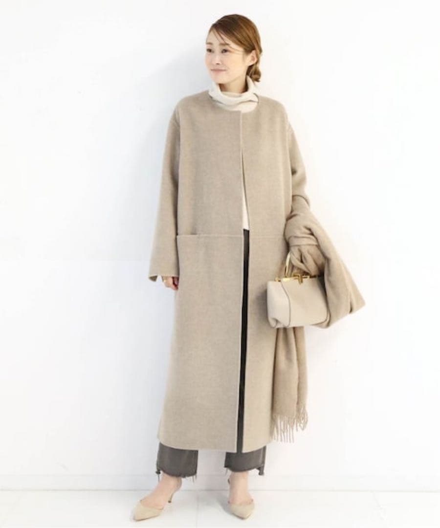 新品タグ付】victorian リバーロングノーカラーコート ベージュ - メルカリ