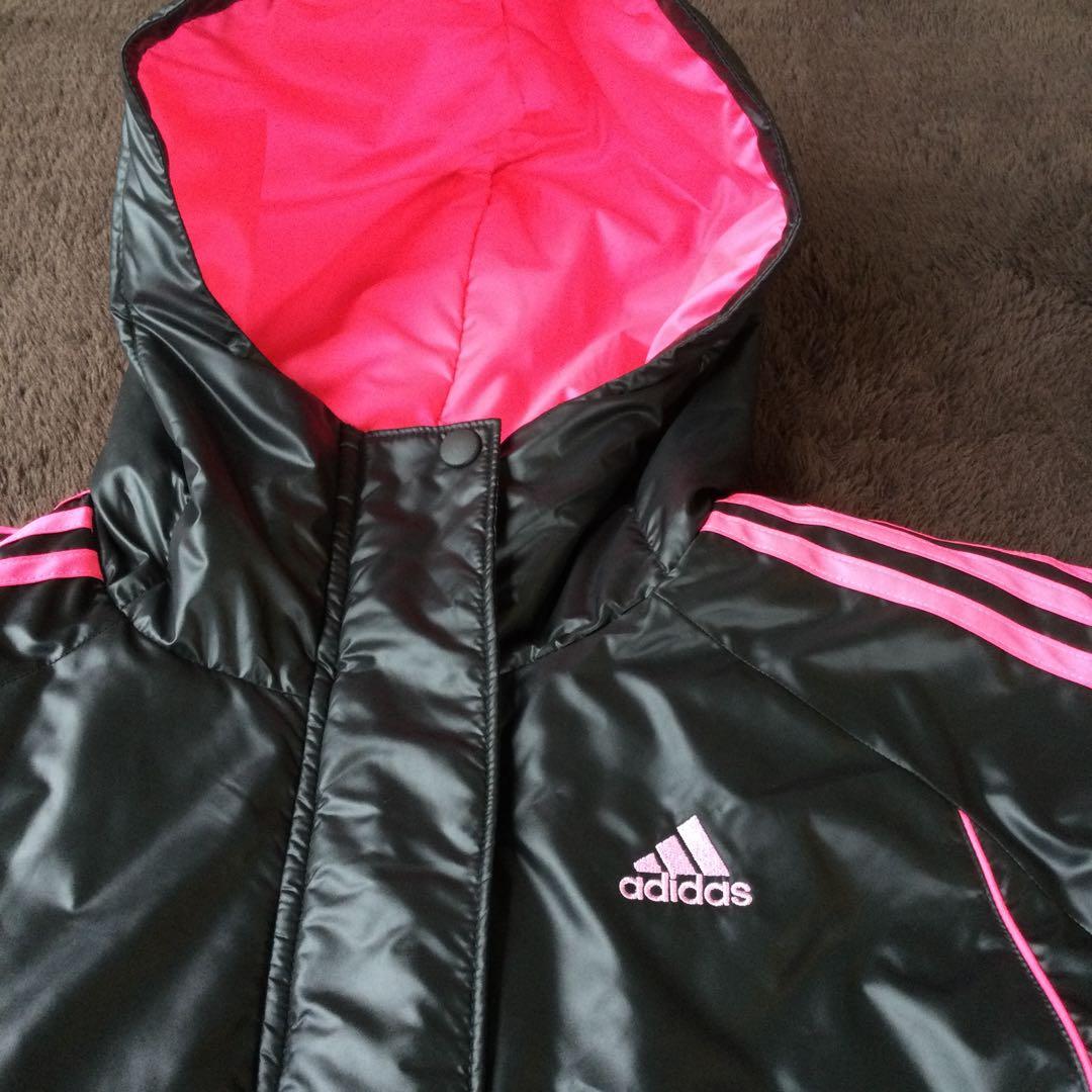 タグ無し新品 adidas ベンチコート 蛍光ピンク×ブラック ロングコート