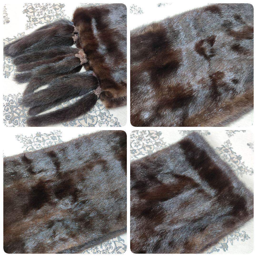 美品　毛皮　ファーショール　ミンク　大判　ダークブラウン　フック掛け　ポケット有