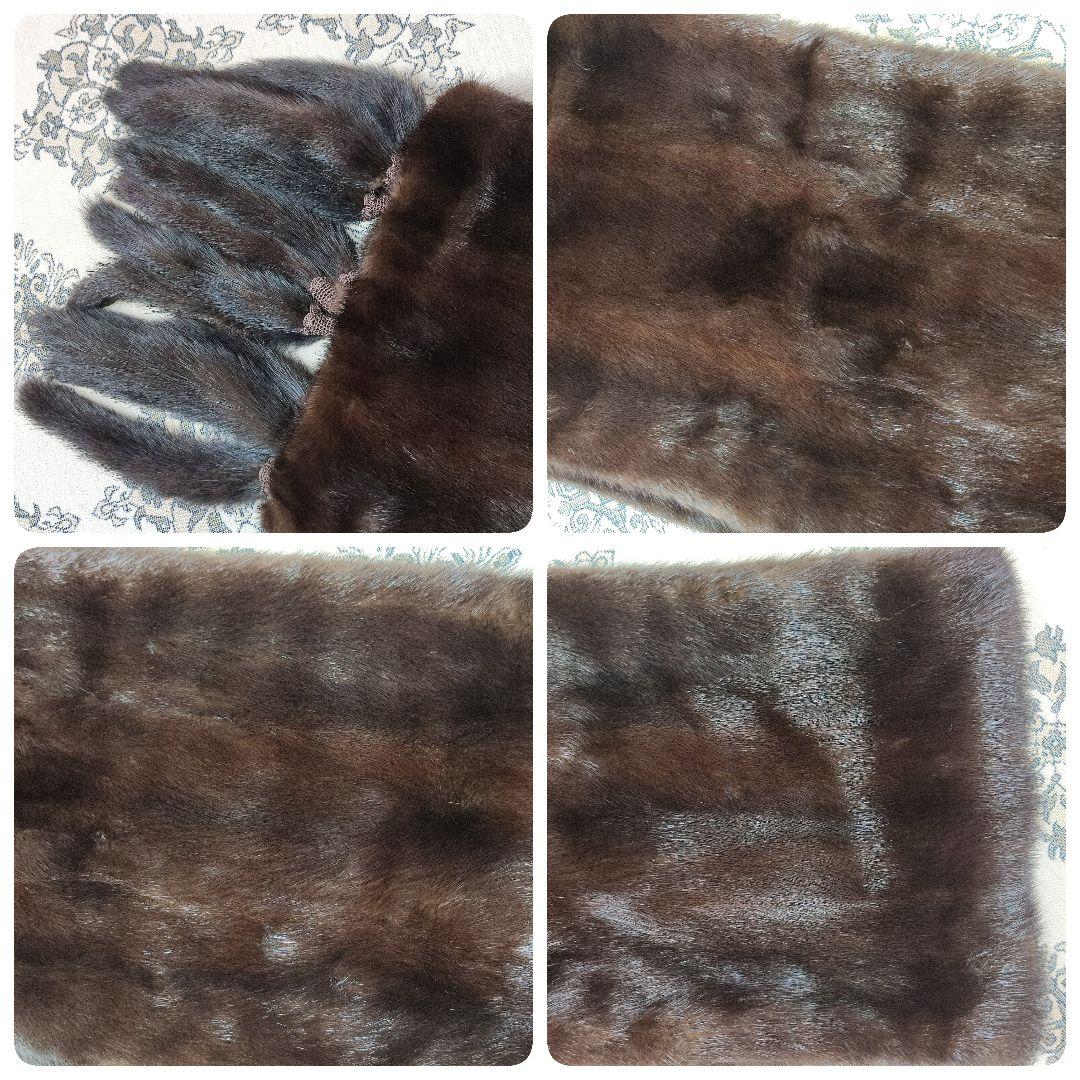 美品　毛皮　ファーショール　ミンク　大判　ダークブラウン　フック掛け　ポケット有