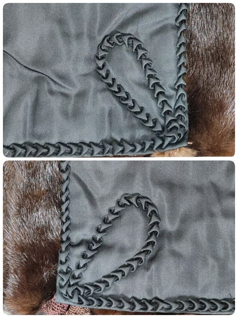 美品　毛皮　ファーショール　ミンク　大判　ダークブラウン　フック掛け　ポケット有