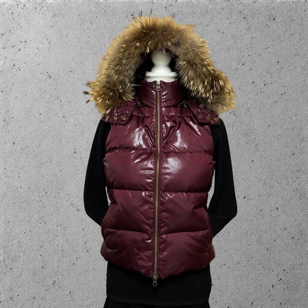 y2k 00s archive ファー付き ダウンベスト 平成ギャル ボルドー - メルカリ