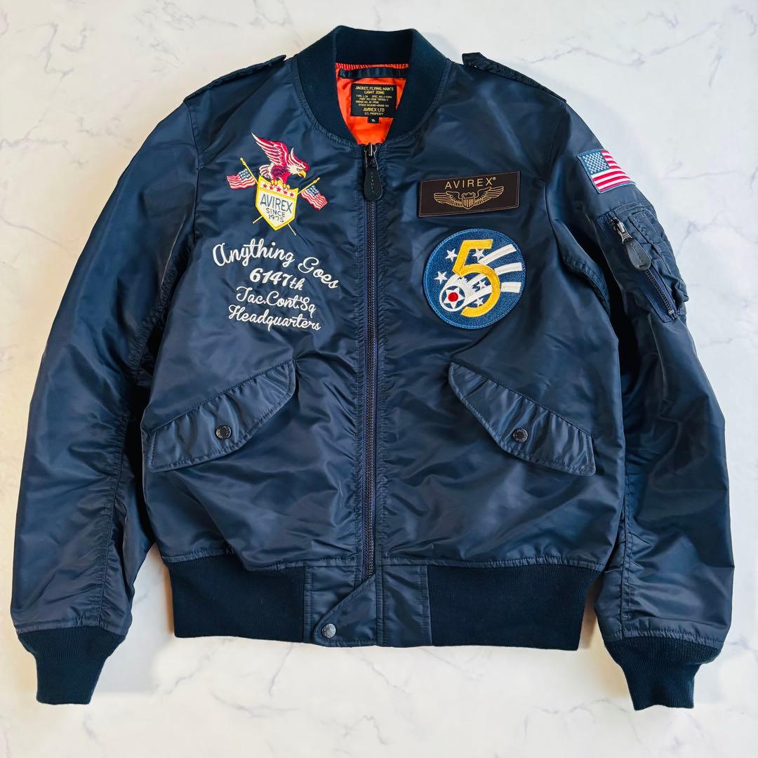 【美品】AVIREX フライトジャケット L-2A ワッペン 刺繍 XL