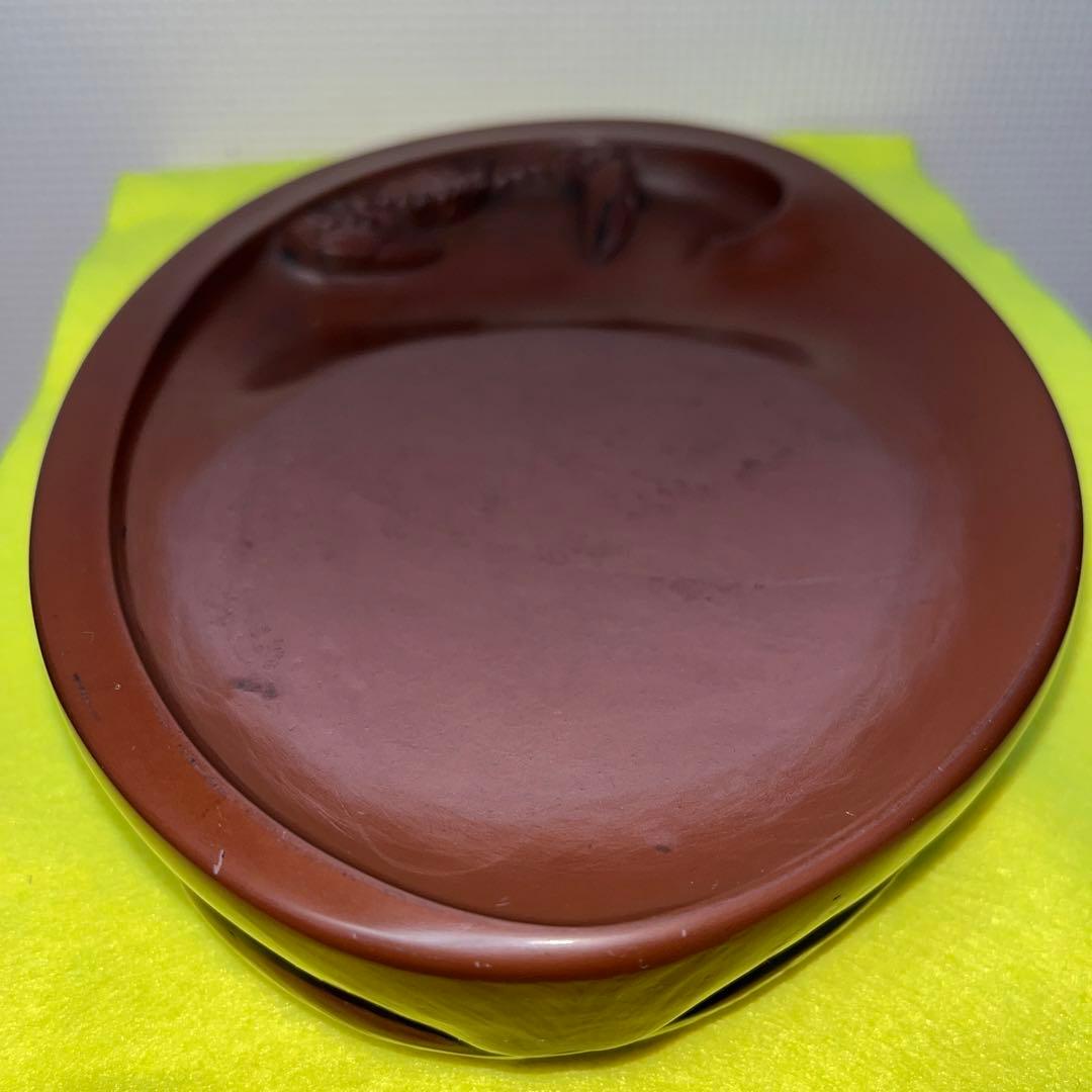 ⭕️紅渓石硯　硯　蟹彫刻　鮑型硯特別製作品美品　崎川羊堂　20cm超　1.7kg超